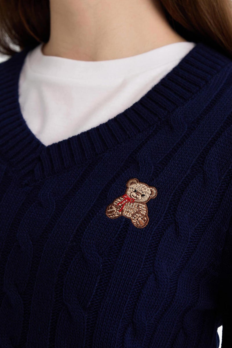 DeFacto Blue Woman Slim Fit V-Neck Pullover Casual - Image 5